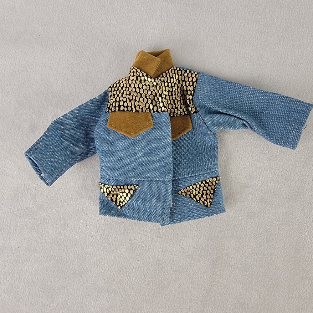 Vintage Ken Doll Clothes Blue Jeans Suede Gold  Southwestern Jacket 80s
